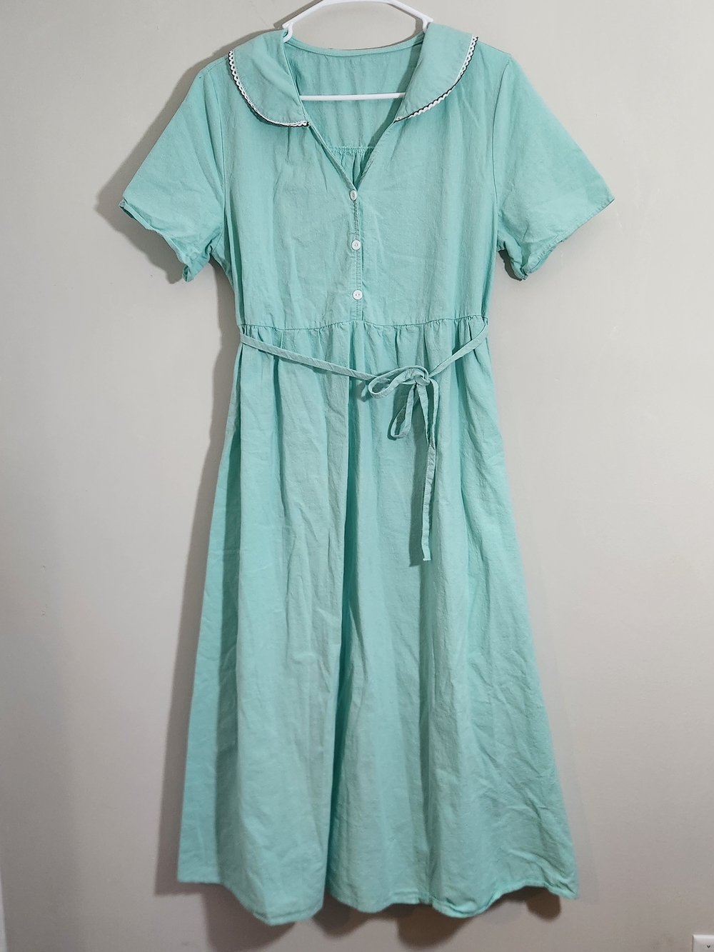 Peter Pan Collar Maxi Dress 1960s Costume Tradwife Crunchy Belted Aqua Mint 3xl
